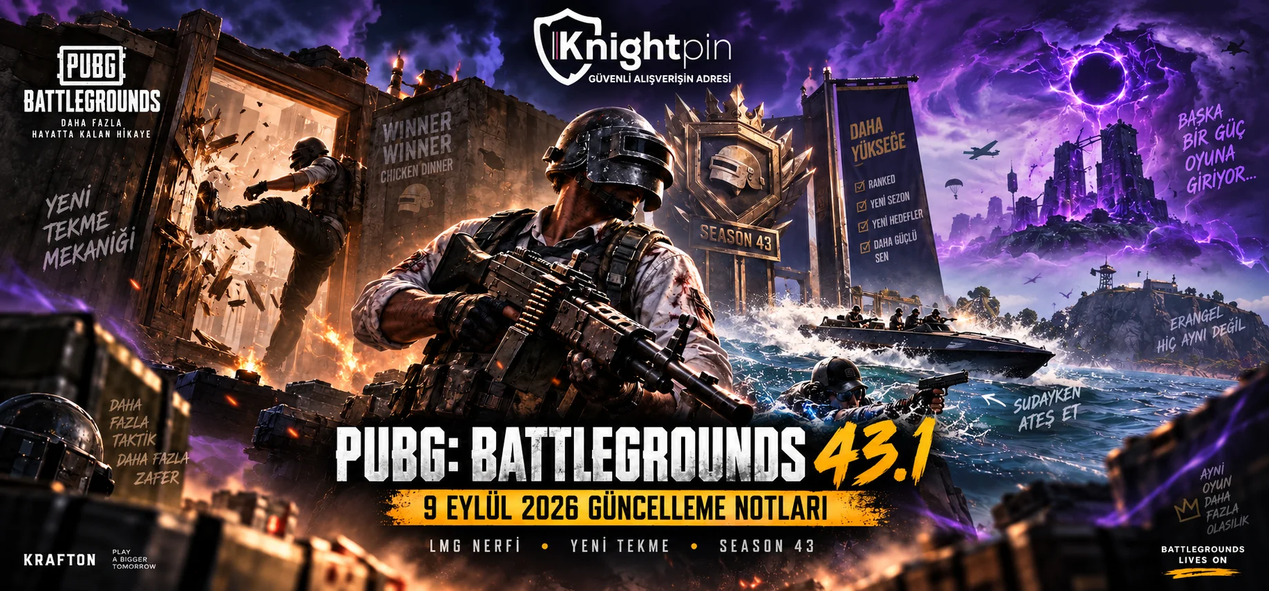 PUBG: Battlegrounds 43.1 Güncel Yama Notları – LMG Nerfi, Tekme Mekaniği ve Season 43