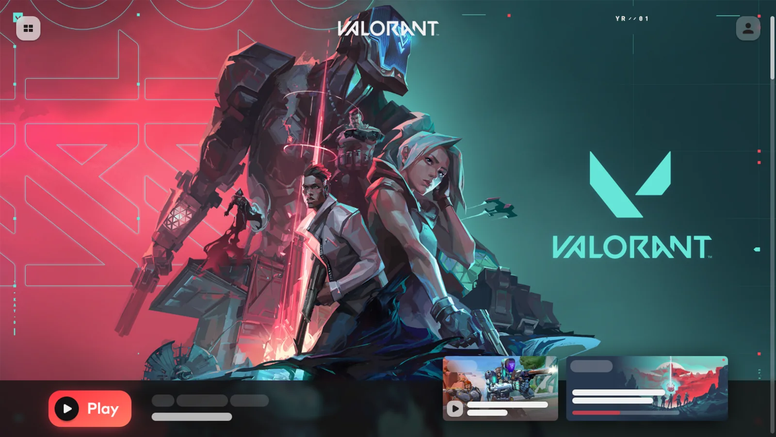Riot Client içinde Valorant sayfası ve Oyna düğmesi