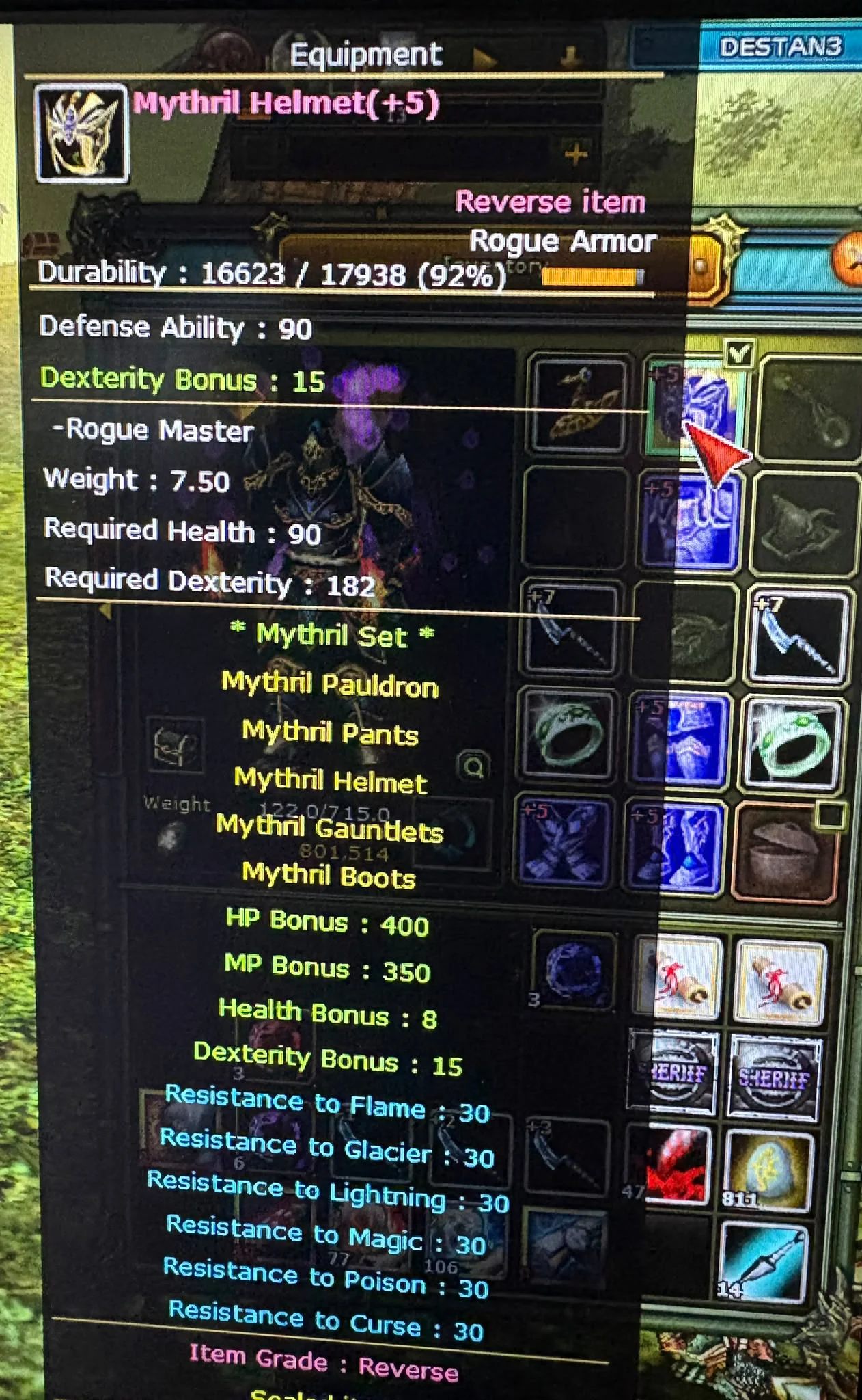 83/15 Karus Rogue 8 Mythril Setli 100 Def 7 Dex 1.6 Milyon Np